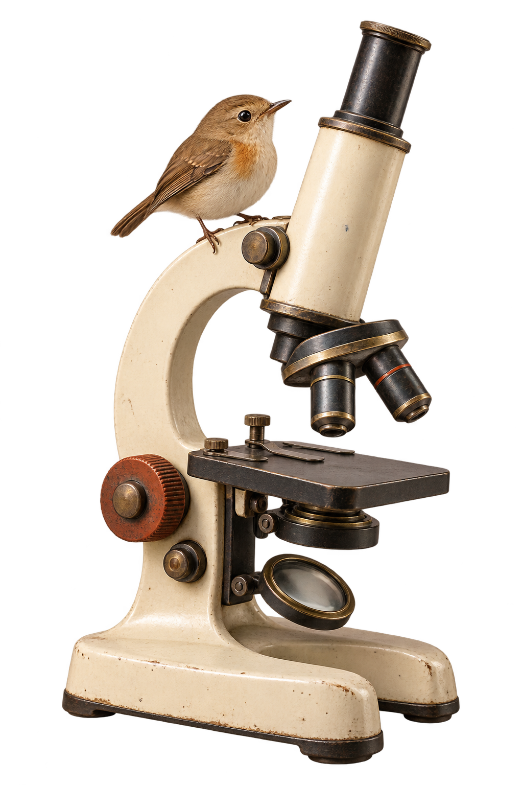 a microscope and bird feather
