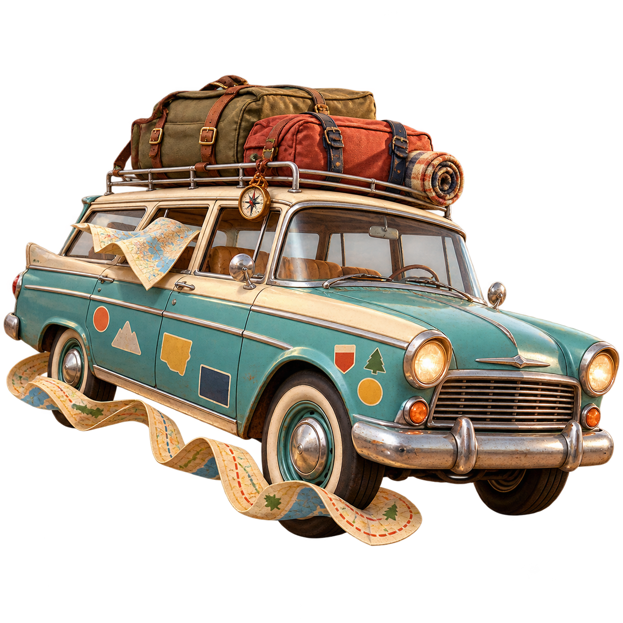 a road trip car and route
